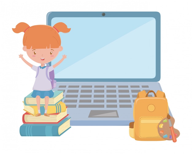 Girl kid of school and laptop design