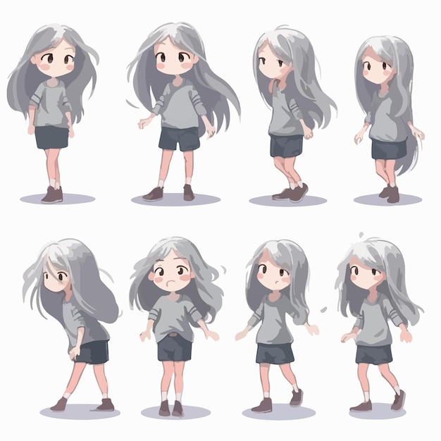 Vector girl kid with silver pants vector pose