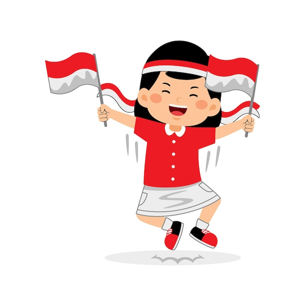 Le bambine celebrano il giorno dell'indipendenza dell'indonesia