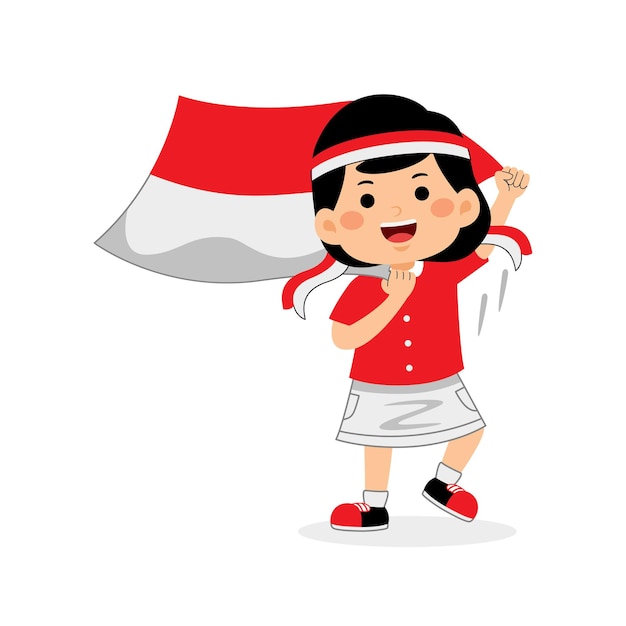 女の子の子供たちはインドネシア独立記念日を祝います