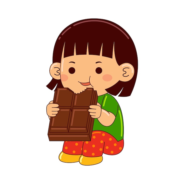 girl kids eating chocolate vector illustration