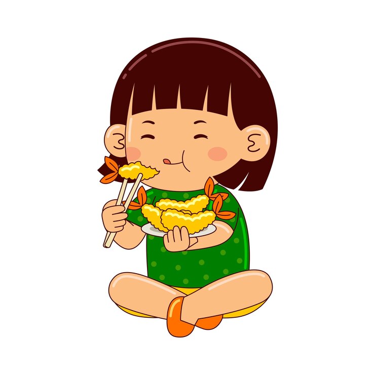 Vector 튀김 벡터 일러스트를 먹는 여자 아이