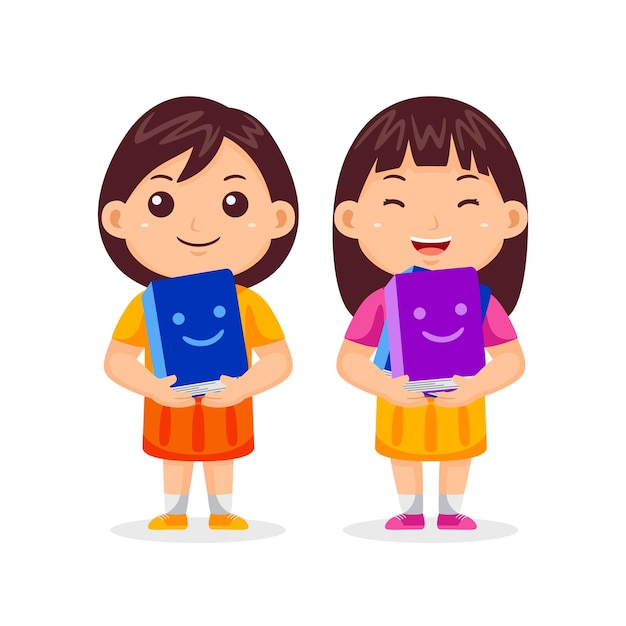 Girl Kids with Book vector illustration