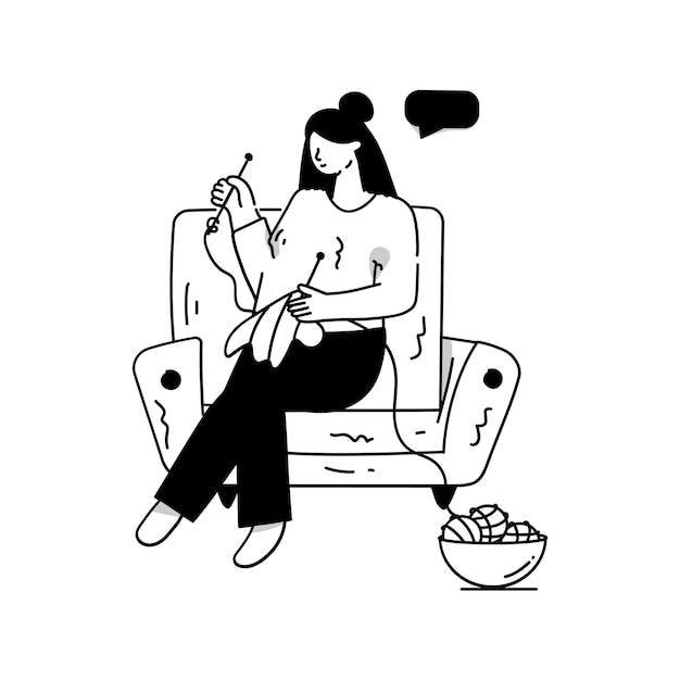 Girl knitting clothe hand drawn illustration