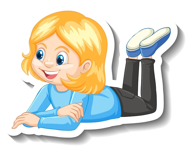 A girl laying pose cartoon character sticker