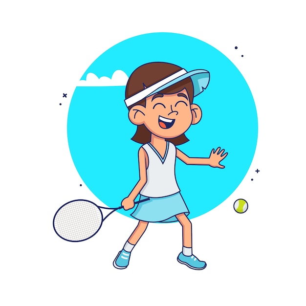 La ragazza impara a giocare a tennis. bambino gioca a tennis su sfondo bianco. illustrazione