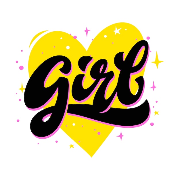 Vector girl lettering inscription with heart