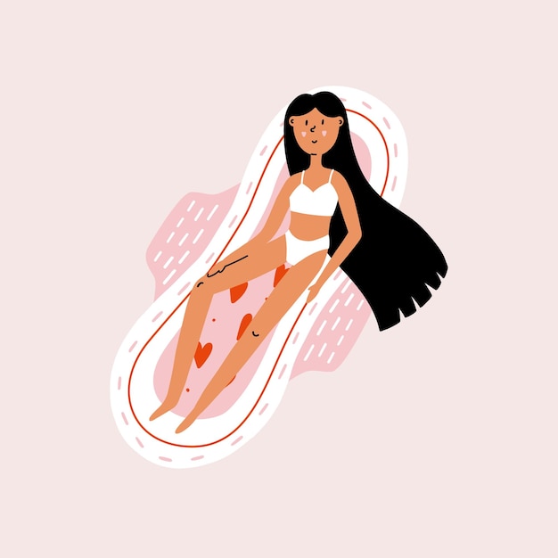 Vector girl lies on a menstrual pad