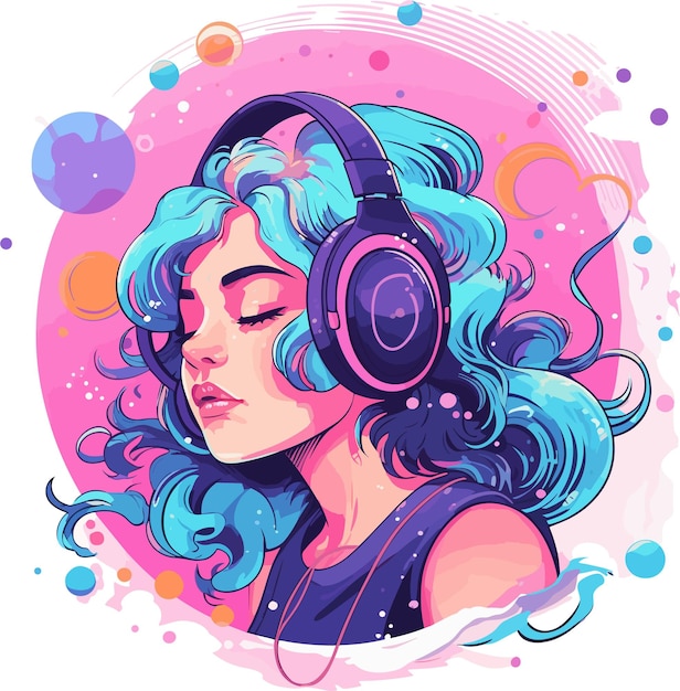 Premium Vector | Girl listening to music in the style of electric a ...