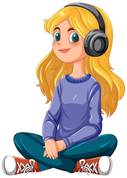 Girl Listening to Music with Headphones