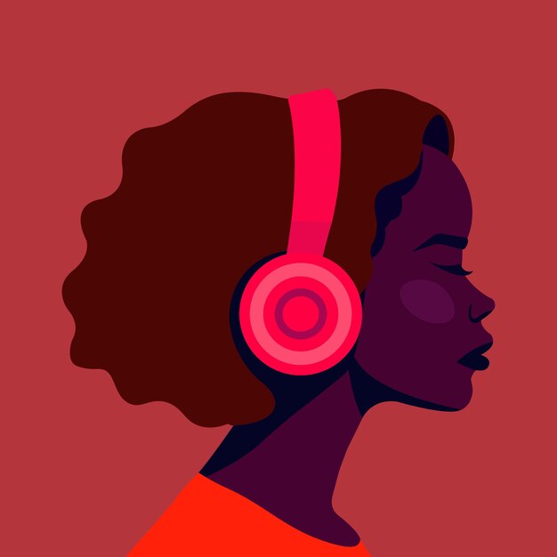 Vettore ragazza ascolta musica con le cuffie concetto di ascolto audio apprendimento di intrattenimento musicale w