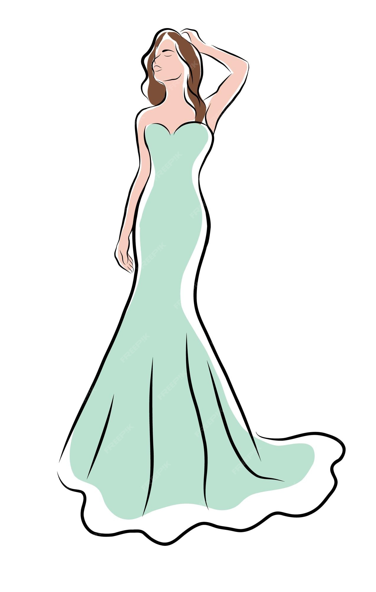 Premium Vector | A girl in a long mint-colored dress sketch. fashion   drawn vector illustration isolated on a white background