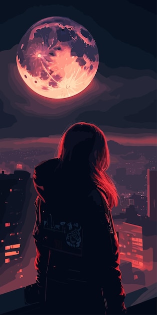 A girl looking at the moon