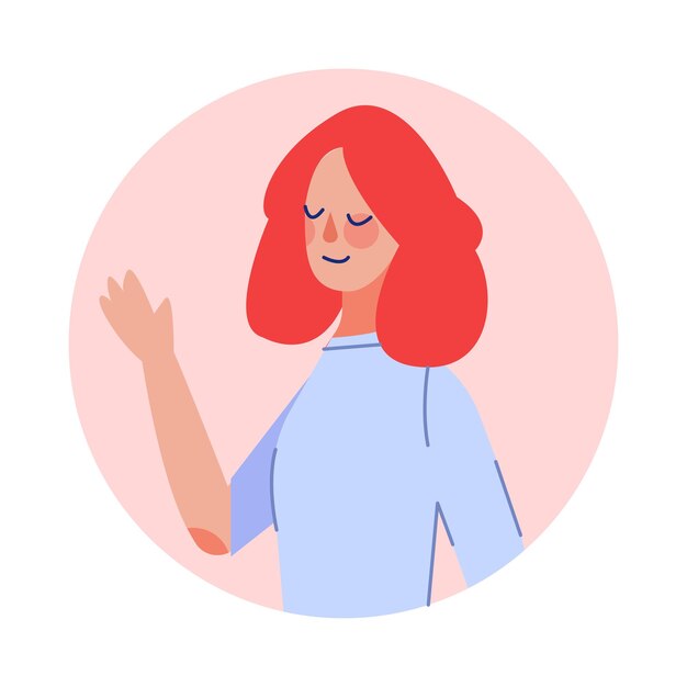 Vector girl looking out of round window and waving her hand vector illustration