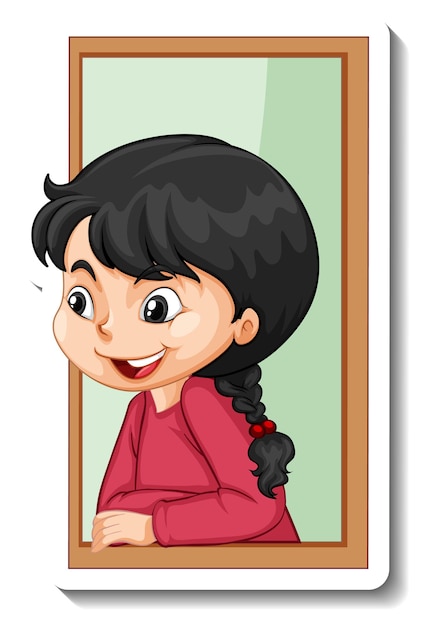 a girl looking out window cartoon character