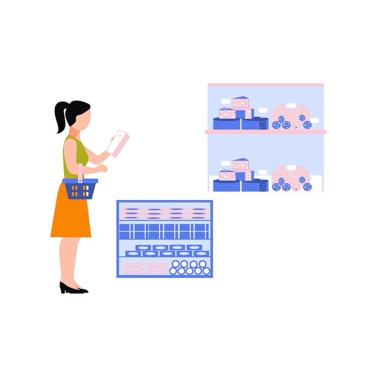 Vector girl looking at product details