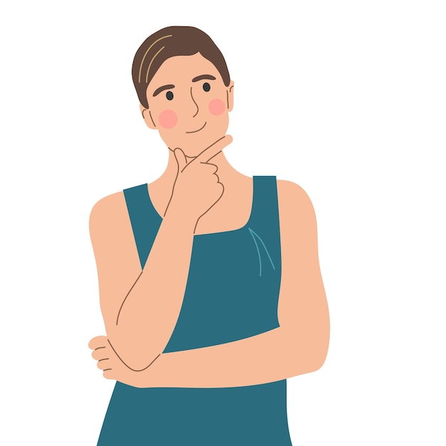 The girl looks away lost in thought Flat vector illustration