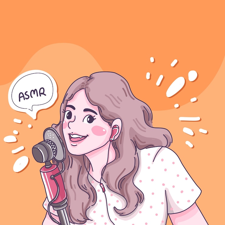 Girl make ASMR cartoon illustration.