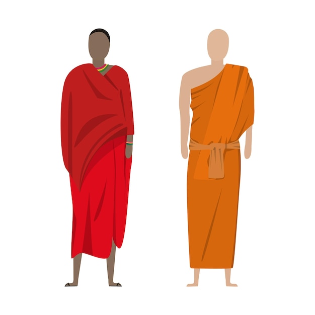 Vector a girl and a man in buddhist folk national holiday costumes  vector illustration