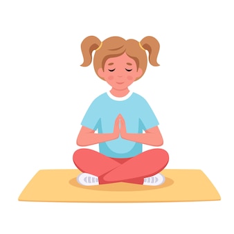 Ragazza che medita nella posa del loto yoga ginnico e meditazione per bambini illustrazione vettoriale