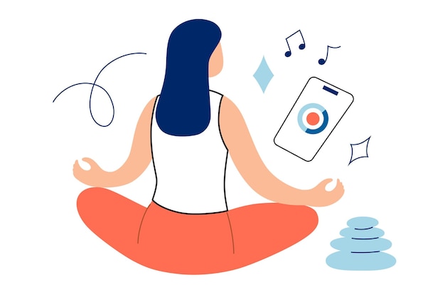 Girl meditating with mobile app meditation