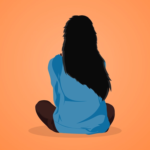 Vector girl in meditation backside