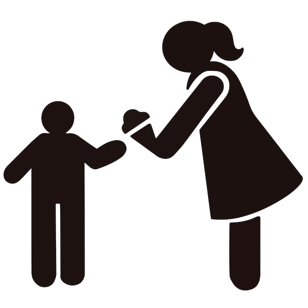 A girl mom giving ice cream to her son vector illustration