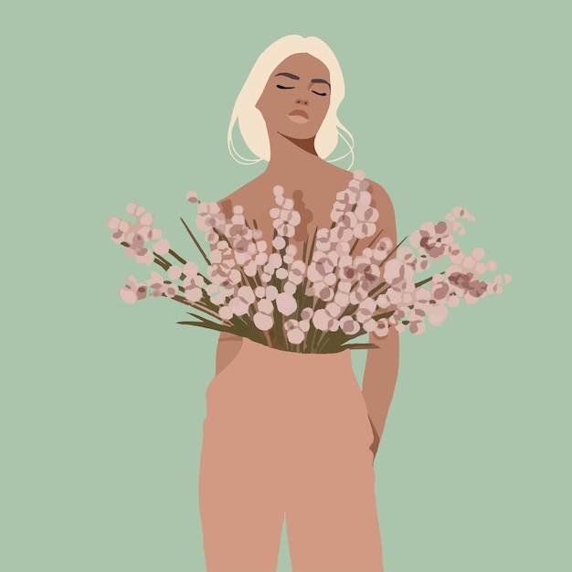 Vector girl in nude colors