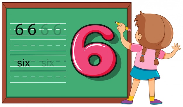 Vector girl on number six worksheet