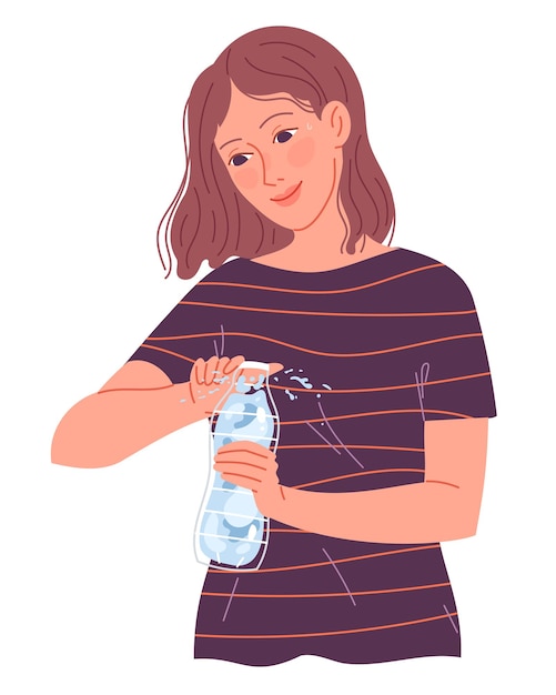 Девушка открывает бутылку воды, чтобы выпить в жару.