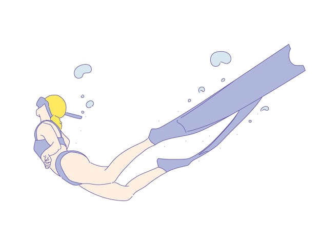 女の子または女性のフリーダイバー、水着でのフリーダイビング