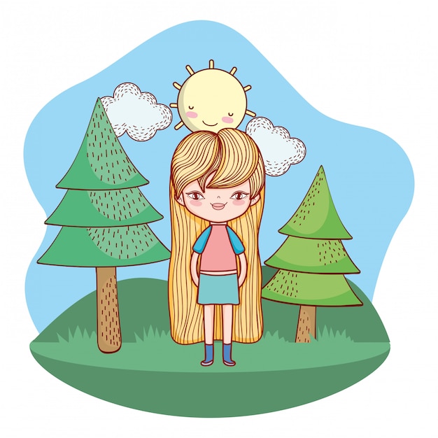 Vector girl outdoors cartoon