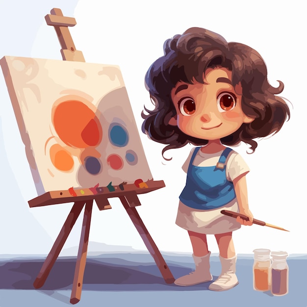Vector girl painting on a canvas