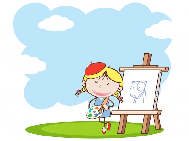 Vector girl painting in the park