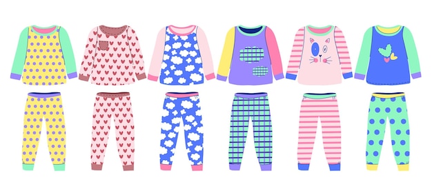 Vector girl pajamas set textile nightwear for children vector colored illustration isolated on white