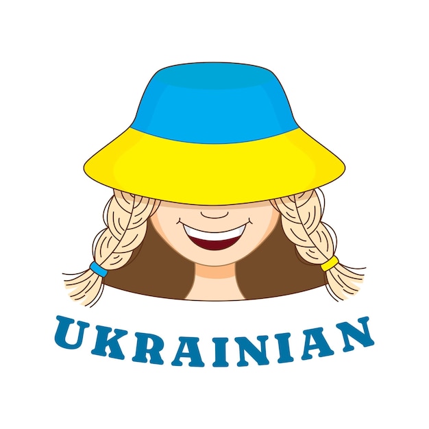 Girl in panama with ukrainian flag image logo concept for ukrainian language school online courses