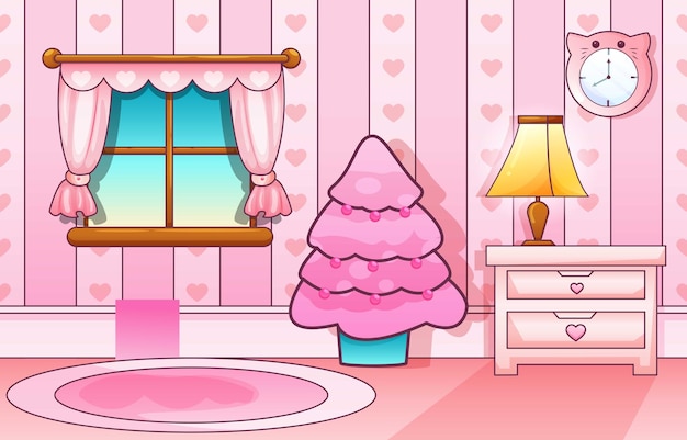 Vector girl pink bedroom