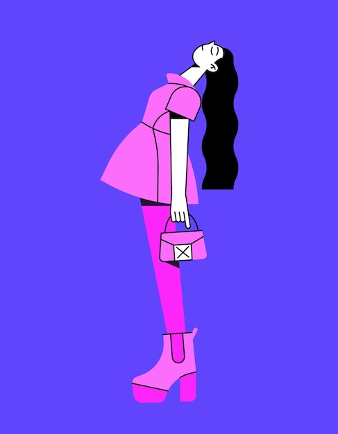 Vettore ragazza in vestito rosa illustrazione vettoriale alla moda in stile piatto moda femminile