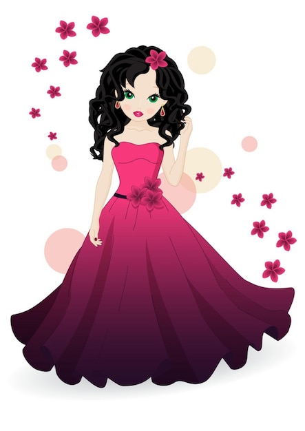 Vector girl in pink dress vector illustration