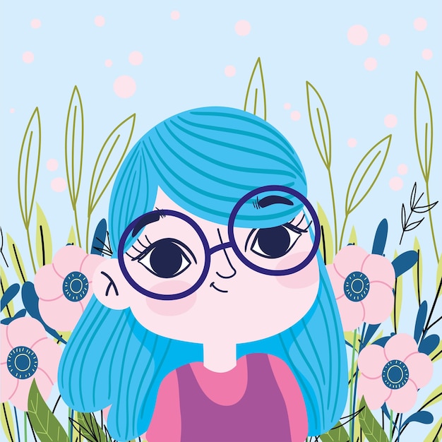 Girl and pink flowers