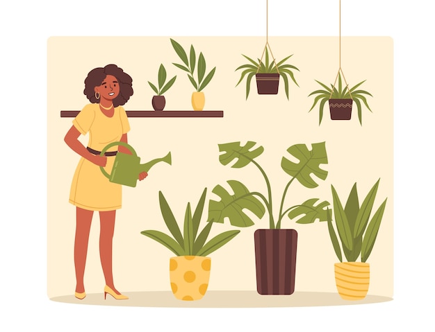 Vector girl and plants