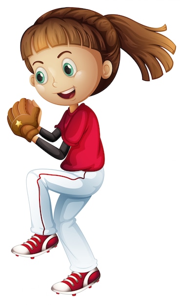 Vector girl playing baseball about to pitch