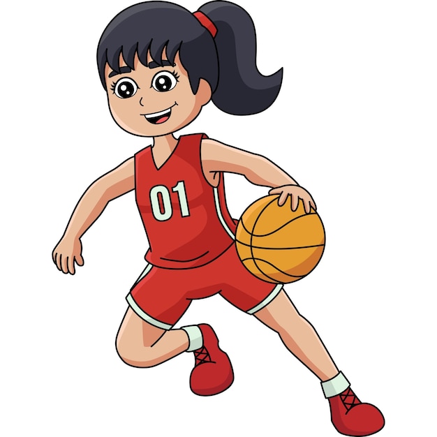 Girl Playing Basketball Cartoon Colored Clipart