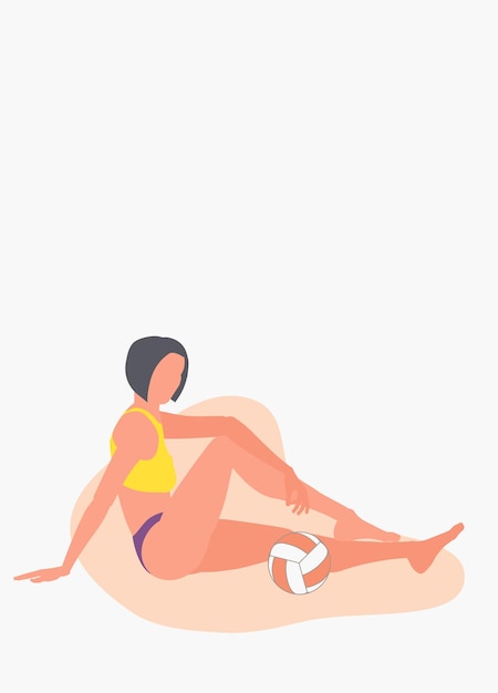 Vector girl playing beach volleyball posing