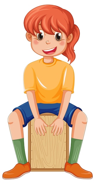 Vector girl playing cajon drum vector