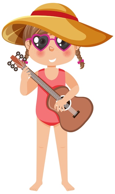 Vector a girl playing guitar in summer theme