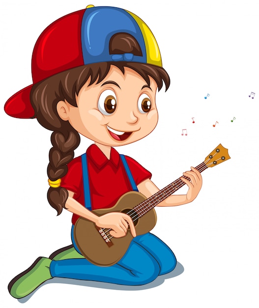 Vector girl playing guitar on white