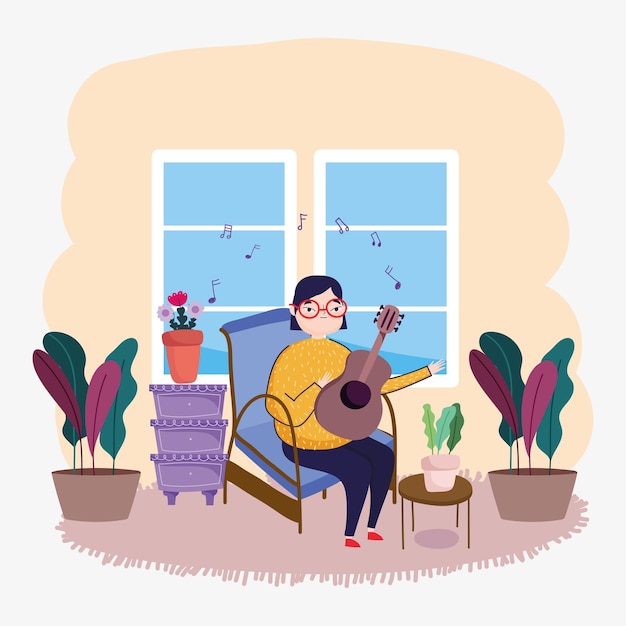 Vector girl playing guitar