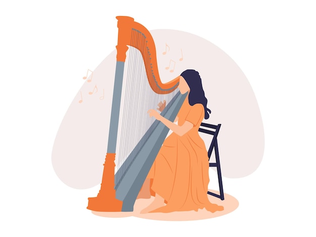 Girl playing harp