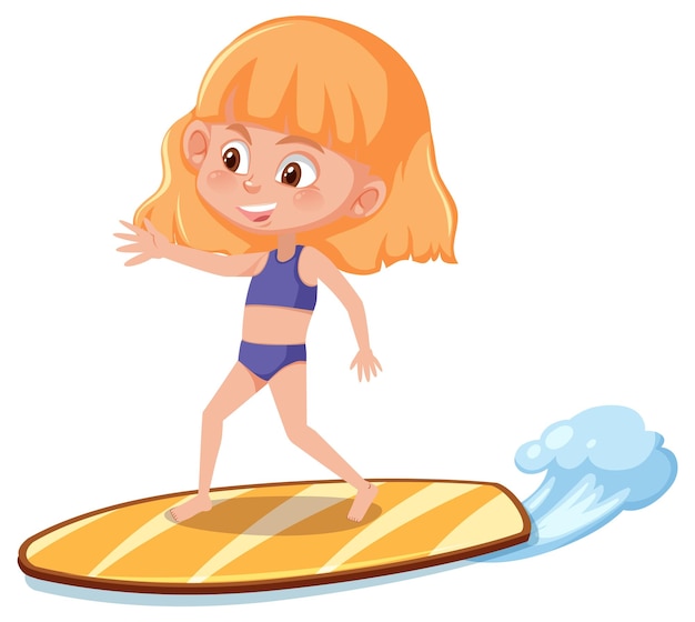 白い背景でサーフボードをしている女の子